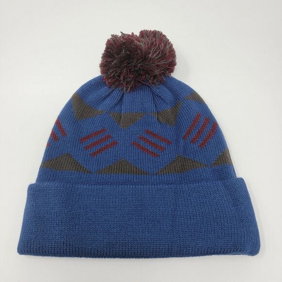 Flylow Revival Pom Beanie Saphire Blue Red Gray Knit Hat Unisex Size OSFM NEW - Picture 2 of 6
